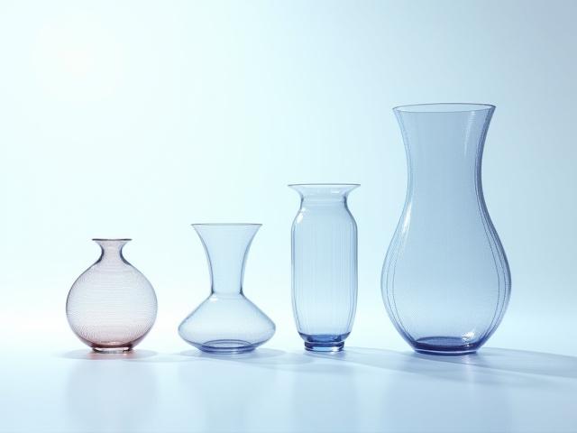 Illustration des Übergangs von technischer Zeichnung zu einem 3D-Wireframe-Modell eines Glasobjekts, umgeben von Designer-Tools.